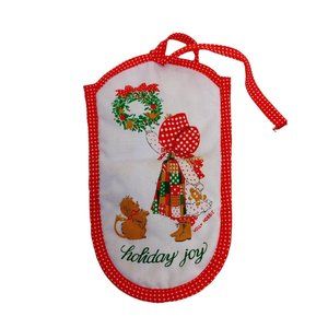 Vintage Holly Hobbie Christmas Prequilted Fabric Oven Mit red white